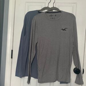 Hollister Long Sleeve, Lightweight tee shirts: Gray+Blue